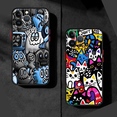 Modische Monster Graffiti Handyhülle für Apple iPhone 15 16 Pro XS Max 16e 13 14 Plus XR SE 7 8 12 11 Pro plus Matt