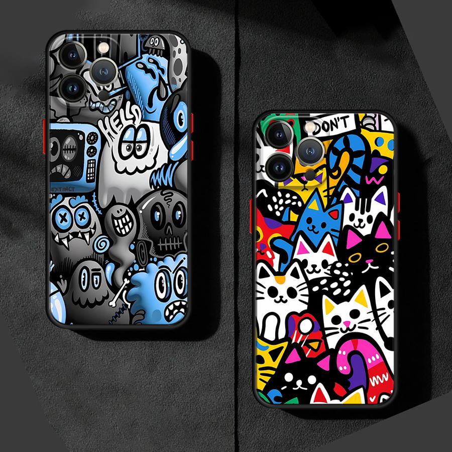 Fashion Monster Graffiti Phone Case for Apple iPhone 15 16 Pro XS Max 16e 13 14 Plus XR SE 7 8 12 11 Pro Plus Matte