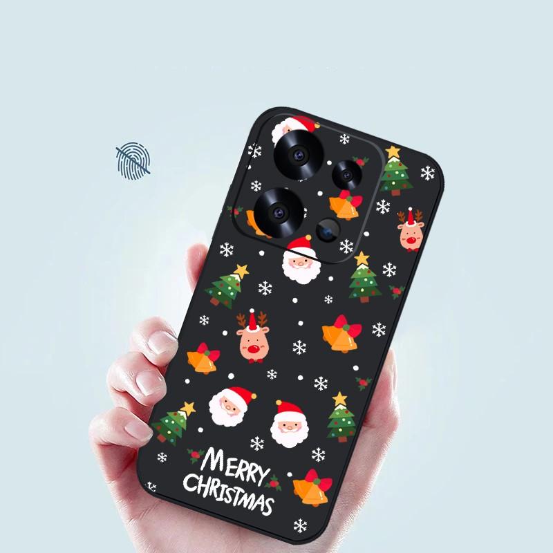 Merry Christmas Santa Elk Pattern Phone Cover For Xiaomi 13T Pro 11T Poco F6 X6 Redmi Note 13 12 11 10 Pro Max Soft Matte Shockproof TPU Lanyard Case