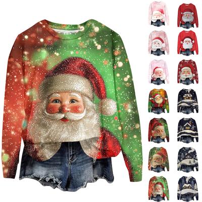 Damen Weihnachtlich bedrucktes lässiges langärmeliges Rundhals Sport-Hoodie-Top