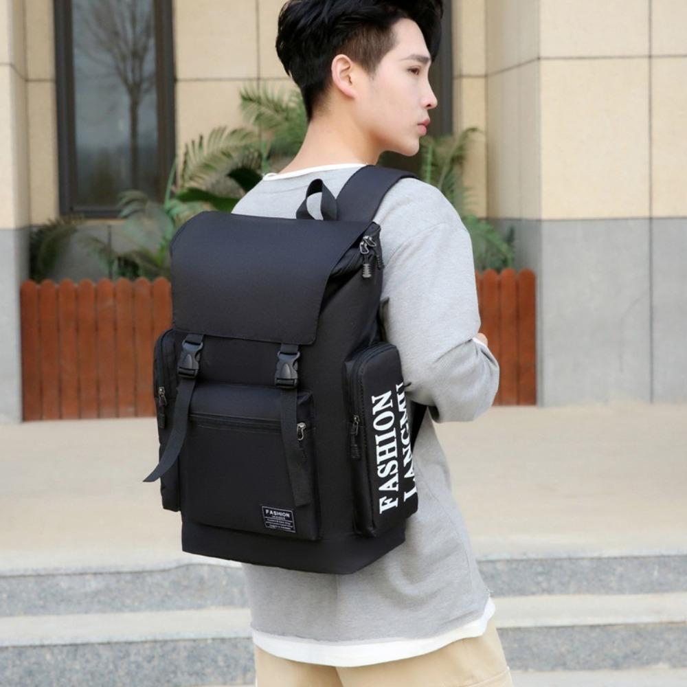 Multifunctional Men Backpack Letter Canvas Rucksack Simple Student Schoolbag Male