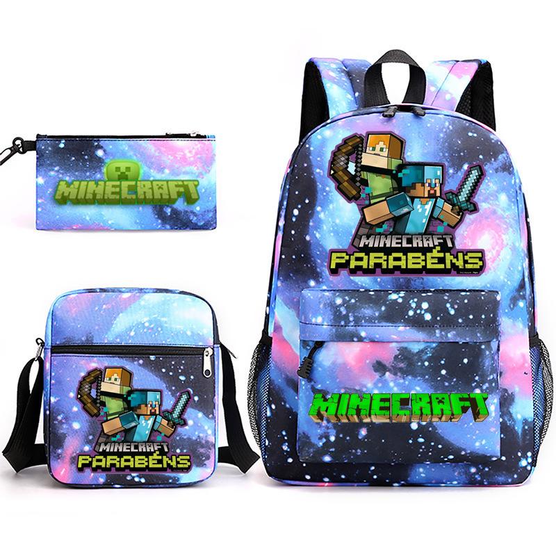 Large Capacity Schoolbag with Shoulder Strap; Student Three-piece Pencil Case Set