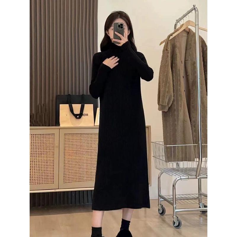 Versatile Semi-turtleneck Knitted Dress Women's Autumn and Winter New Basic Loose and Thin Medium and Long Sweater Skirt
