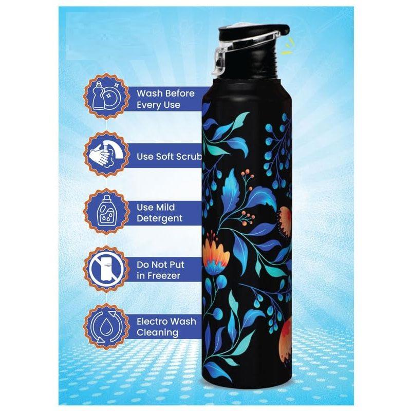 Water Bottle 1 Ltr, Bloom In Dark, Stainless Steel Sipper Bottles for Girls, Boys, Adults & Kids, Gym, Sports, Fridge Use  1000 Ml