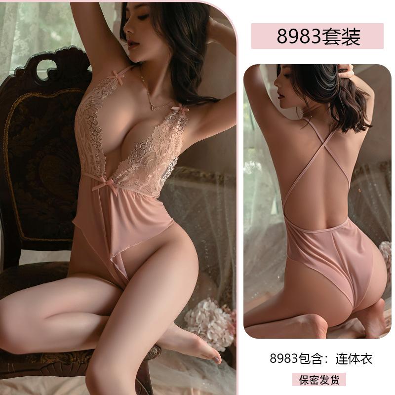 Erotic Underwear Sexy Lace Seductive Jumpsuit Women Hot See-Through Seductive Pajamas Cross-border Wholesale 8983
