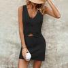 Spring And Summer Women's V-neck Hollow Vest Skirt Fashionable Color Women's Knitted Suit