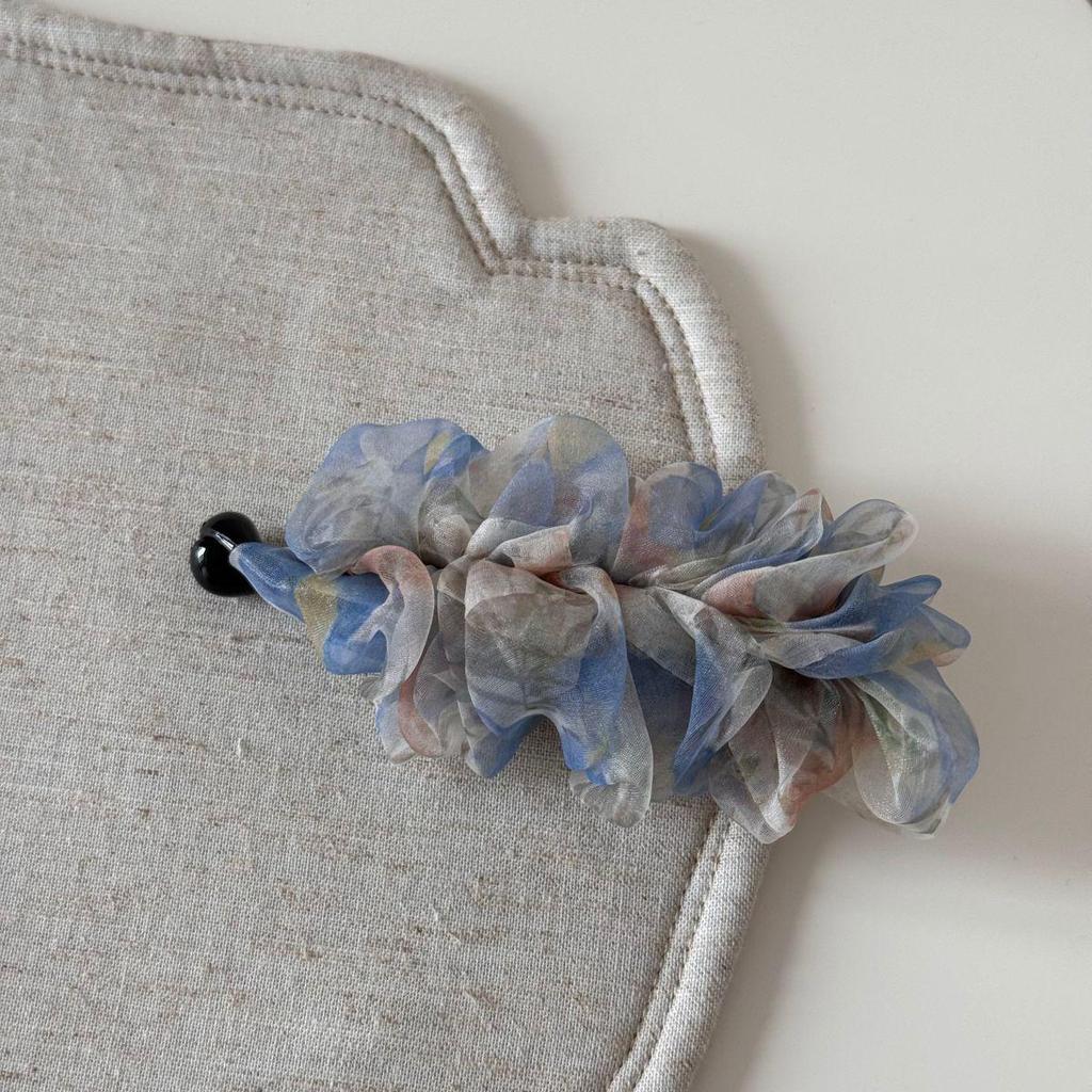 Elegant Floral Pleated Mesh Banana Hair Clip - High-End Chic Ponytail Accessory