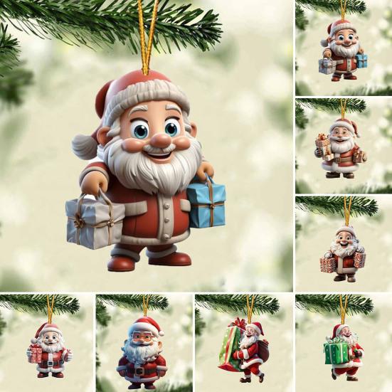 2/7 ks Vánoční Santa Claus Závěsná Dekorace Sváteční Párty Zimní Vánoční Strom 2D Plochá Akrylová Kreslená Závěsná Ozdoba Otec Vánoc