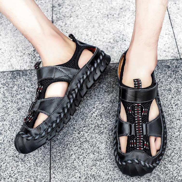 Håndlagde sandaler for menn Utendørssandaler Skinnsandaler Strandsko Vandring utendørs skinnsandaler