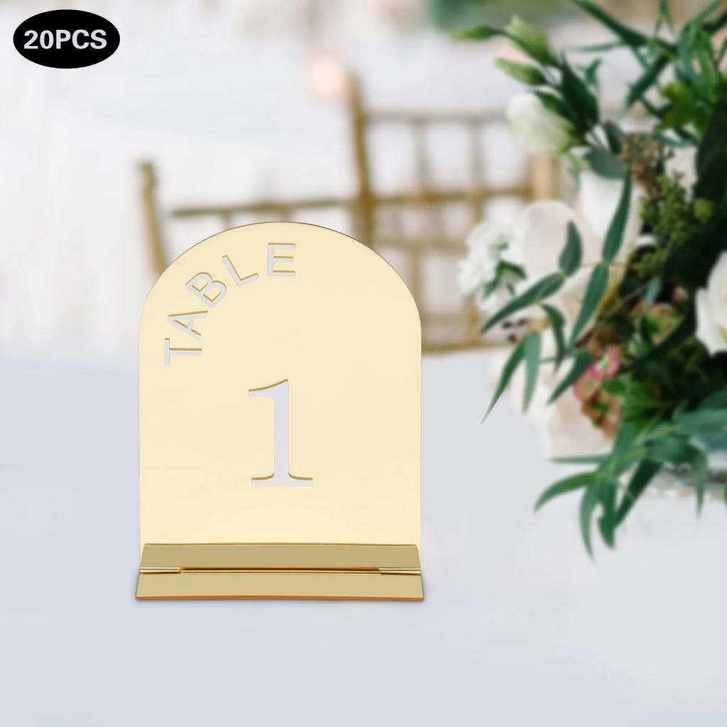 20Pcs Gold Acrylic Tabletop Numbers 1-20 Holders W/ Stands, Elegant Mirror Wedding Table Signs Decor for Reception, Party, Event