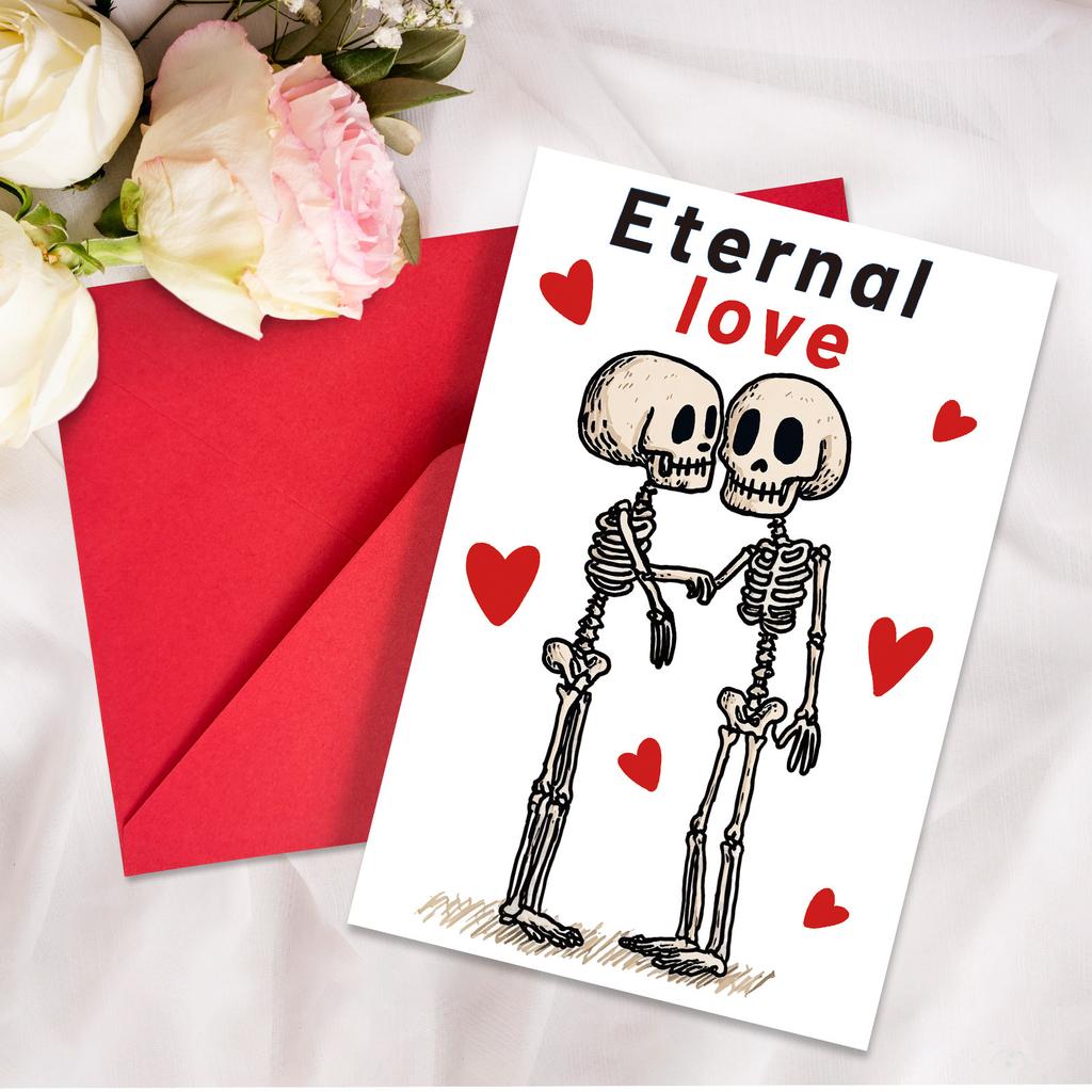 Gothic Skull Valentine's Day Cards - 10pcs "Til Death" Romantic Gothic Stationery Set with Red Envelopes, Dark Love Theme Gift