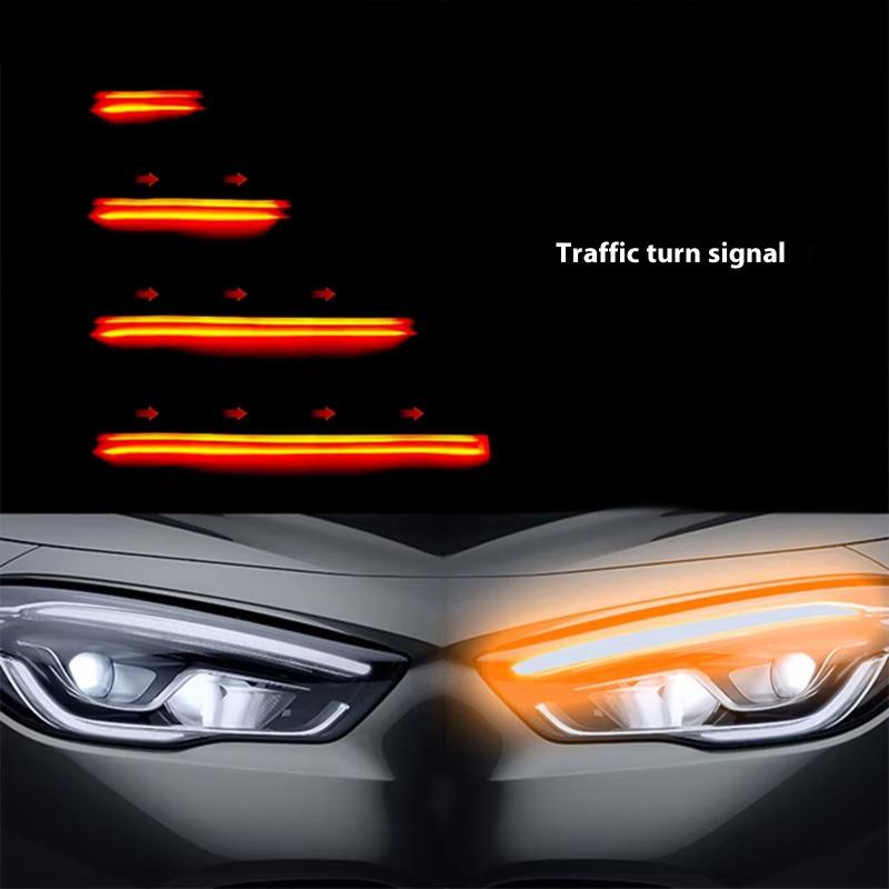 2Pcs 30cm Car DRL Flexible Waterproof Headlight LED Strip Universal Auto Headlights Turn Signal Yellow Brake Flow Lights
