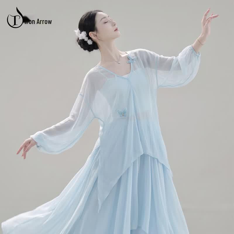 TIEJIAN Women s Lantern Sleeve Classical Dance Blouse XL