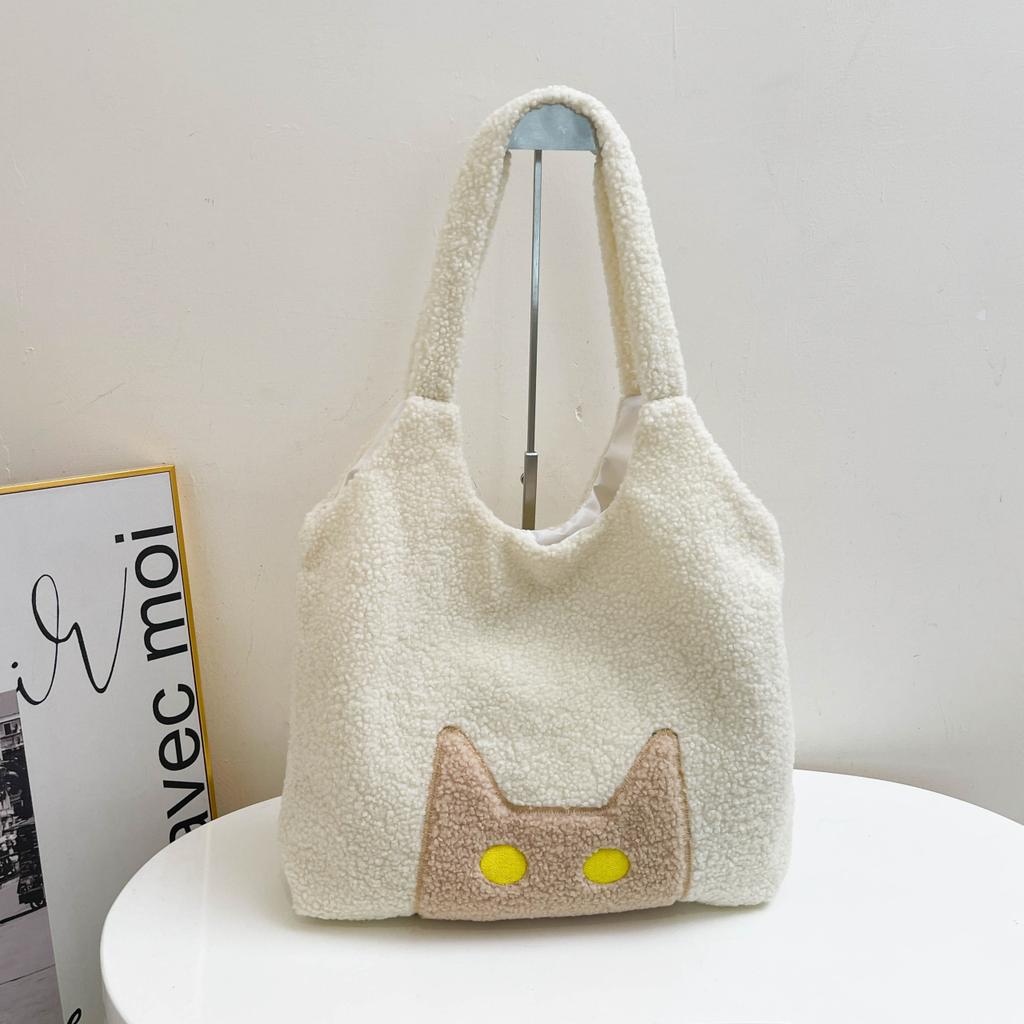 New Plush Cartoon Cat Niche High-end Sense Large Capacity Women's Commuting Shoulder Tote Bag