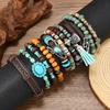 Sombrero Vaquero Retro Cabeza de Toro y Set de Pulsera de Cuero Tejida a Mano Multicapa (11 piezas) para hombres