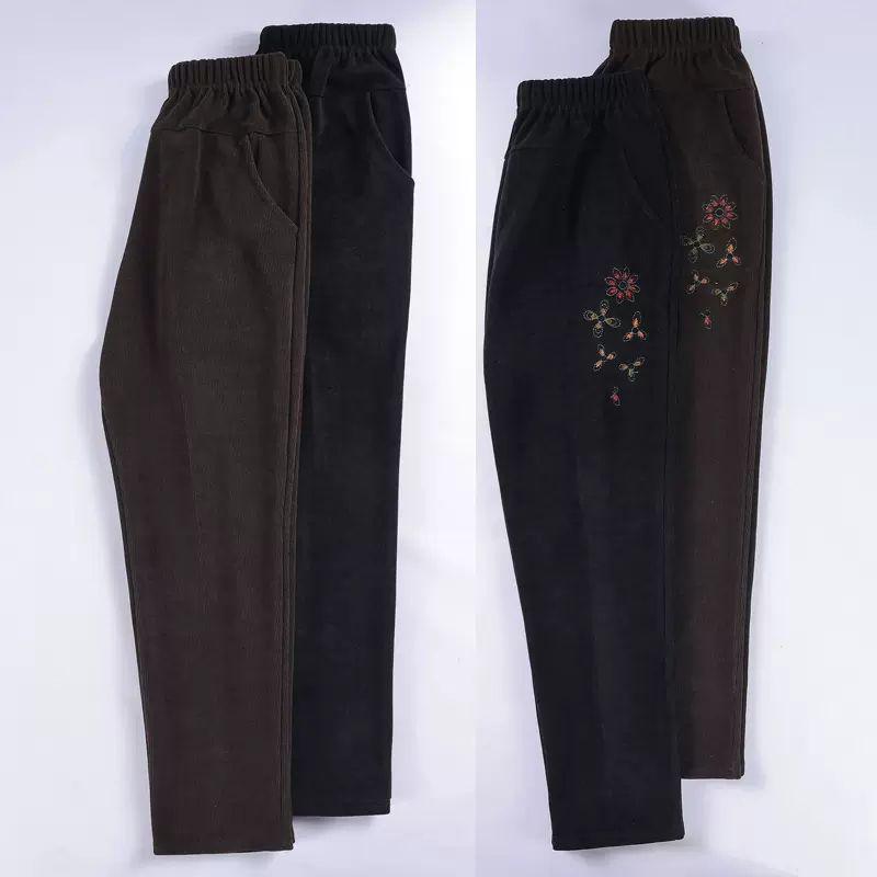 Women's Plus Size High Waist Corduroy Pants for Middle-aged & Elderly - Autumn/Winter, Thickened Velvet, Straight Leg, Mom & Grandma Fit