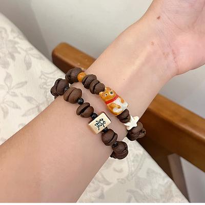Kaffeebohne runde Kugel Mahjong Charakter Armband neue chinesische Mode Guochao Armband ins Nische Designgefühl Schmuck Frauen