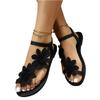 Women's Summer Flat Sandals Slip On Toe Loop Elastic Band Casual Outdoor Beach Footwear with Floral Applique Design