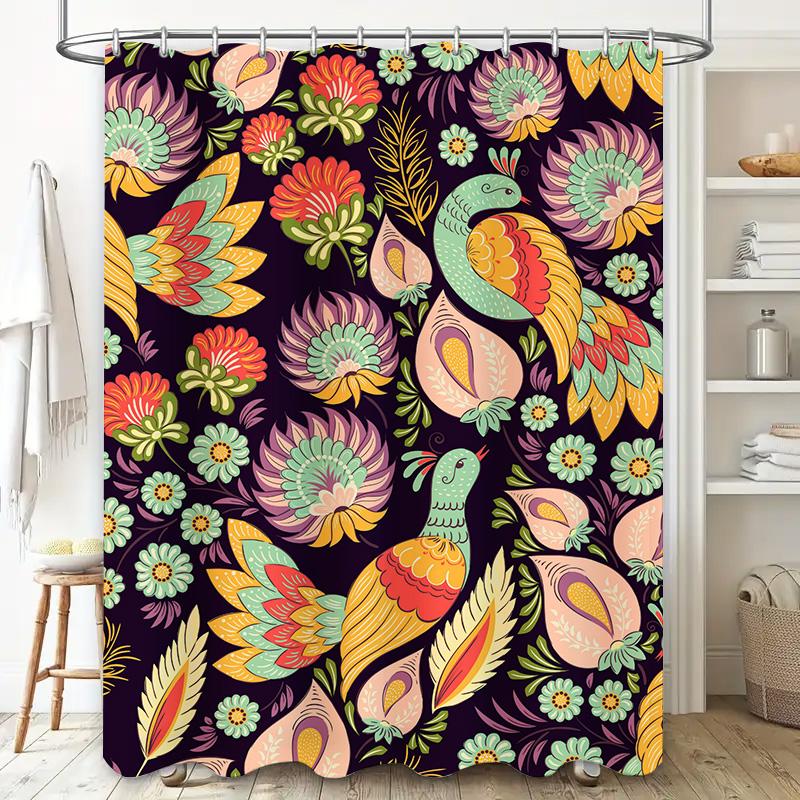 Kolorowy Kwiatowy Wzór Zasłona Prysznicowa Bohemian Dekoracyjny Zestaw Akcesoriów Łazienkowych do Wystroju Domu Poliestrowa Tkanina Odporna