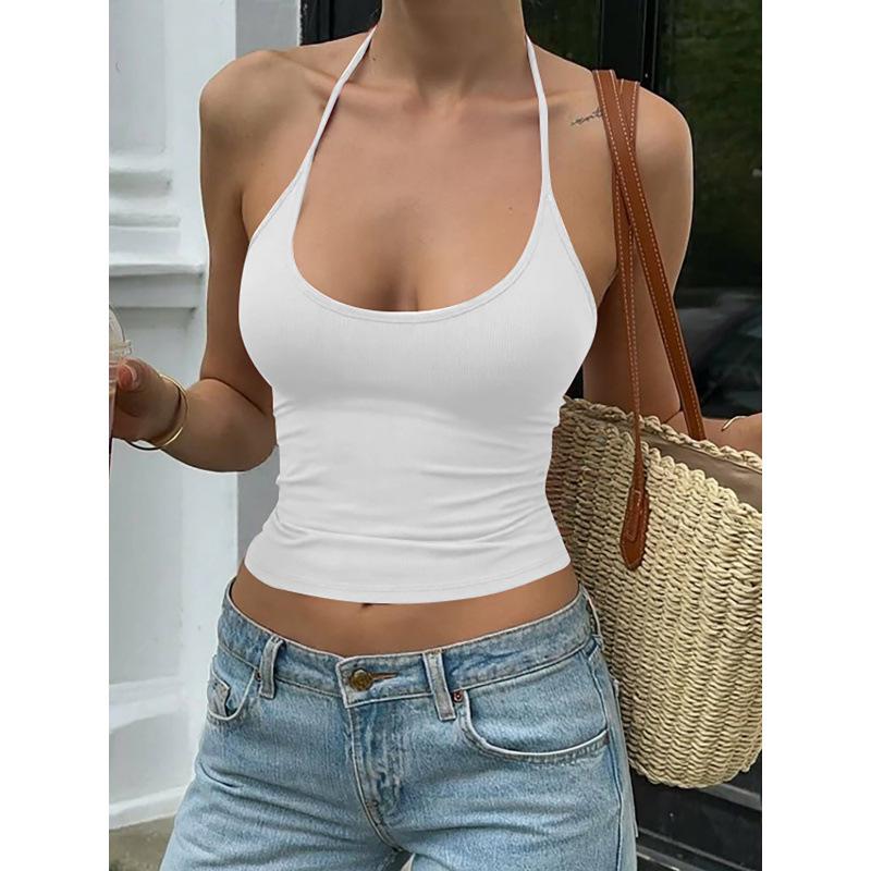 2025 Summer European & American Style Women's Sexy Backless Slimming Halter Crop Top