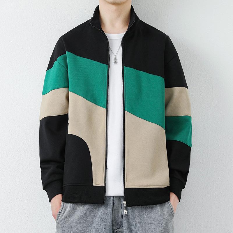

Young Men s Casual Sweater Spring Loose Fashion Jacket Color Matching Trend Slim Spring and Autumn Sweater 5XL чорний