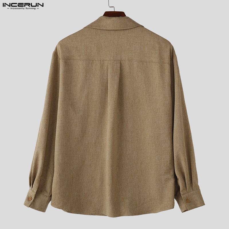 INCERUN 2PCS Men Lapel Neck Long Sleeve Shirts and Elastic Waist Pants Sets Suits