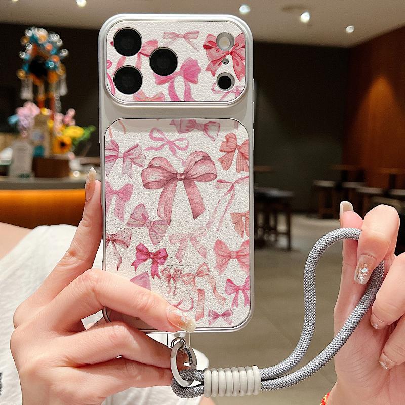 Colorful Bowknots Print Leather Lanyard Case For iPhone 18 Pro Max Hybrid TPU+PU Anti-skid Soft Cover For iPhone 17 16 15 14 13 Pro Max