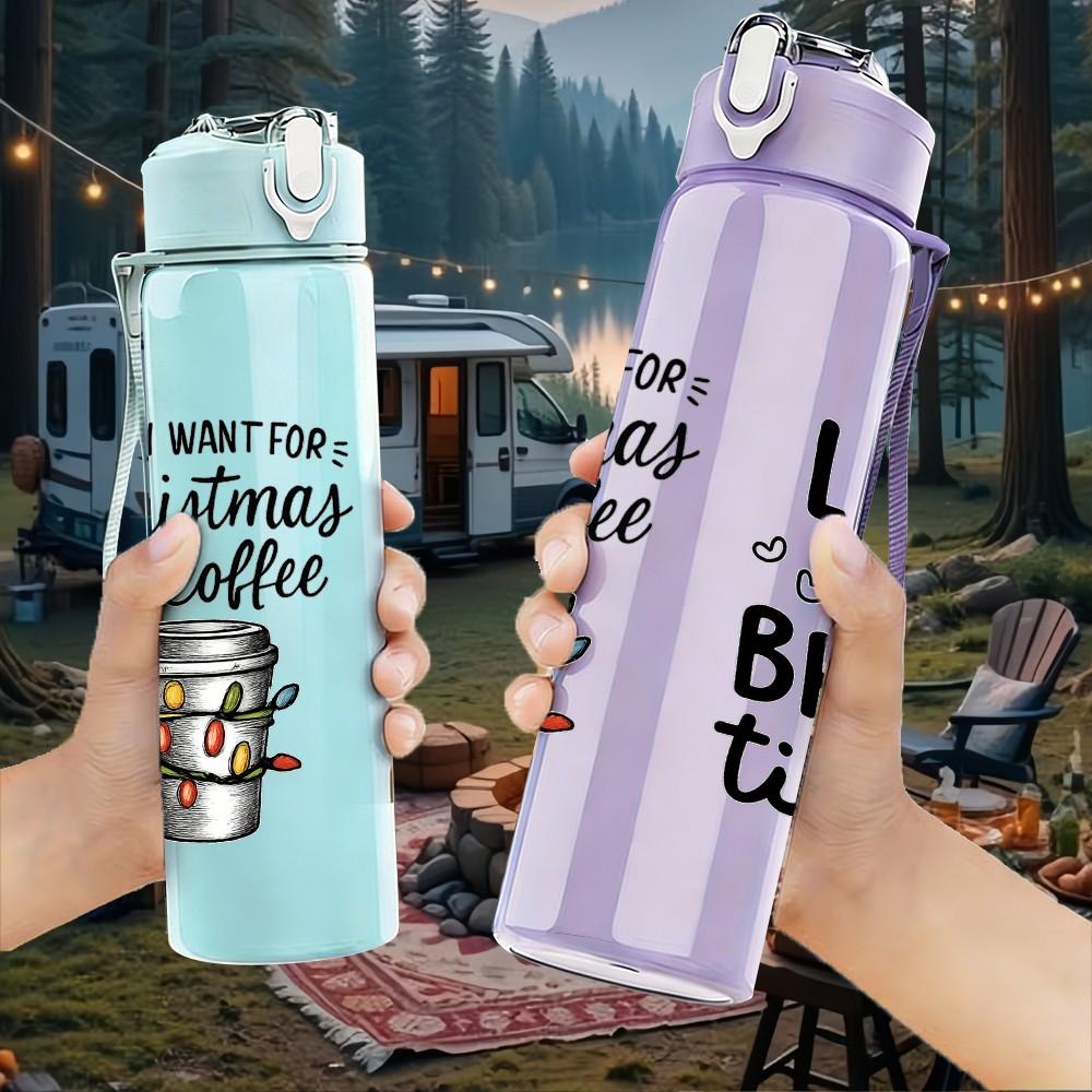 1PC Coffee Life Quote 750ml Color Plastic Sports Water Bottle Leakproof Flip Straw Lid Suitable for Sports Office Home Use