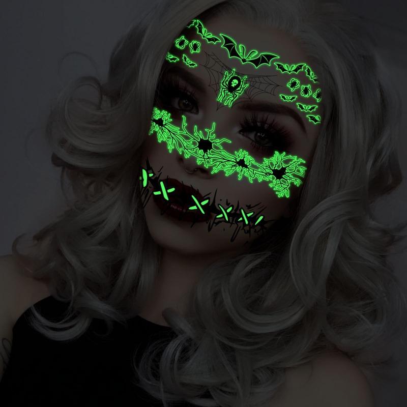 Mary Funny Halloween Horror Mouth Luminous Tattoo Sticker, Face Sticker, Three-dimensional Spider Scar Waterproof