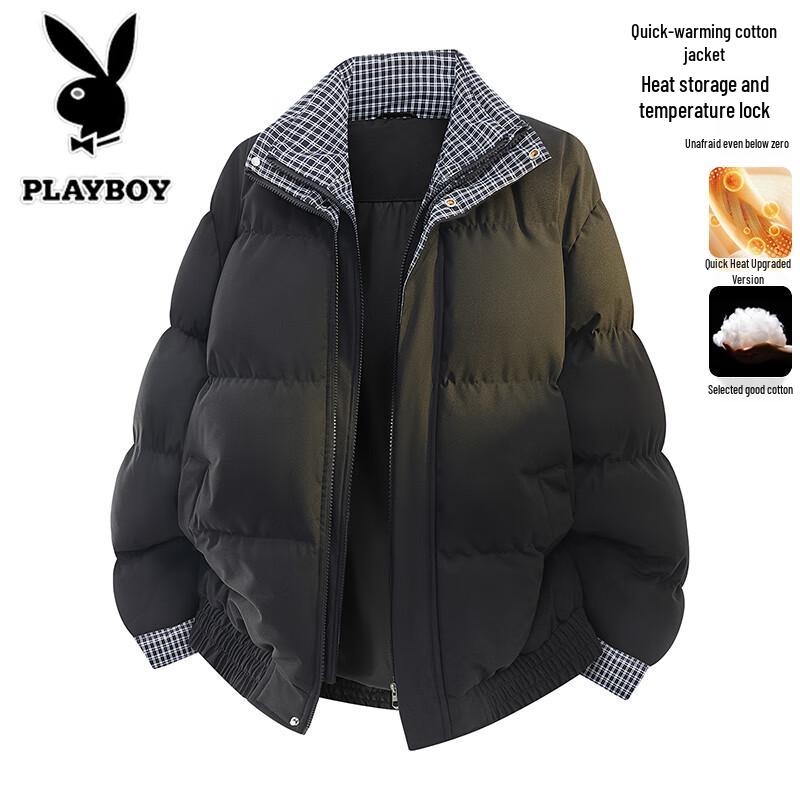 Playboy Unisex Plaid Stand Collar Puffer Jacket