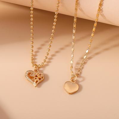 2pcs/set Cute Lover Heart Pendant Necklace for Women Girls Choker Necklace Chain Party Jewelry Gift
