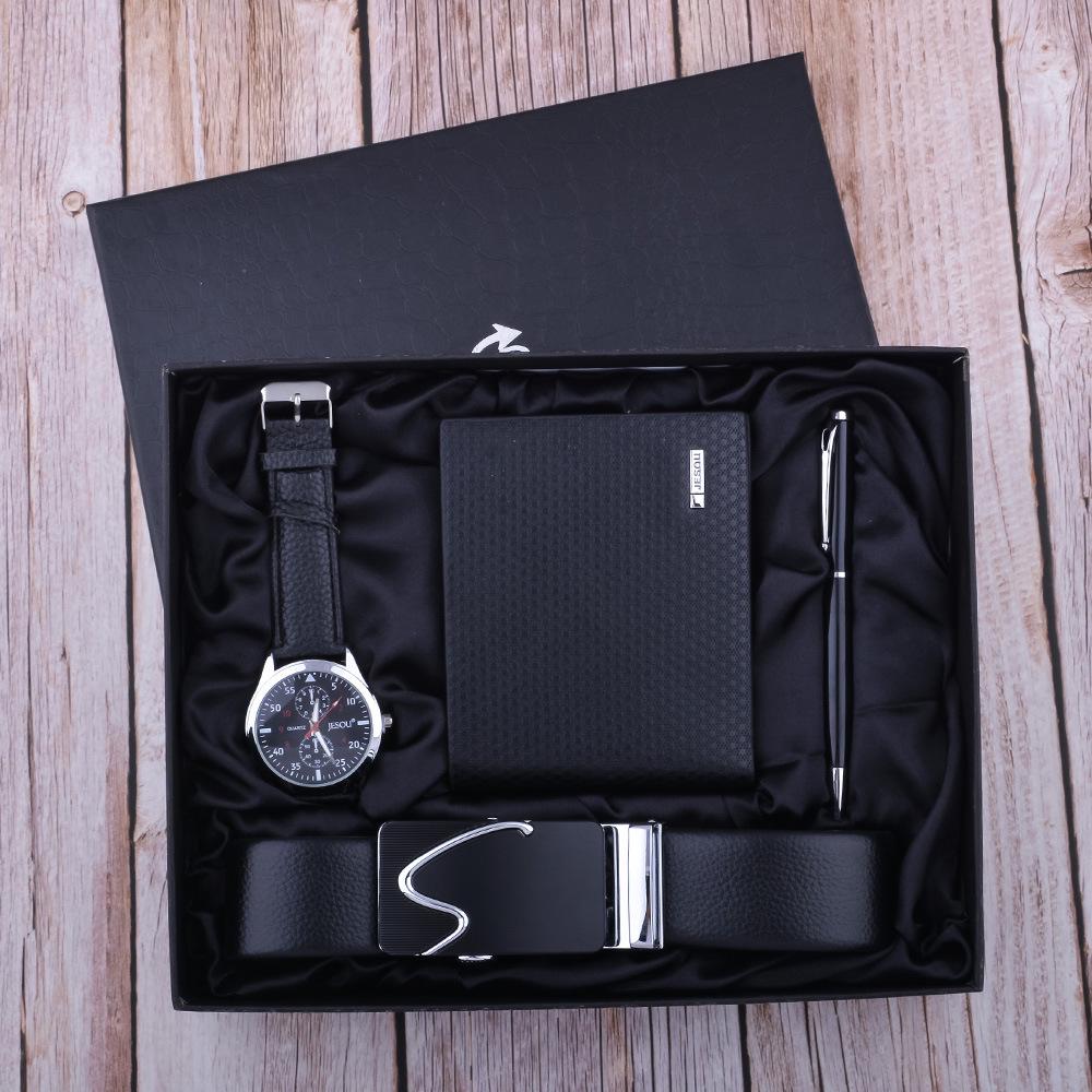 Men's Quartz Watch Set: Fashion Casual Watch, Leather Belt, Wallet, Pen & Tie (4-Piece Set)