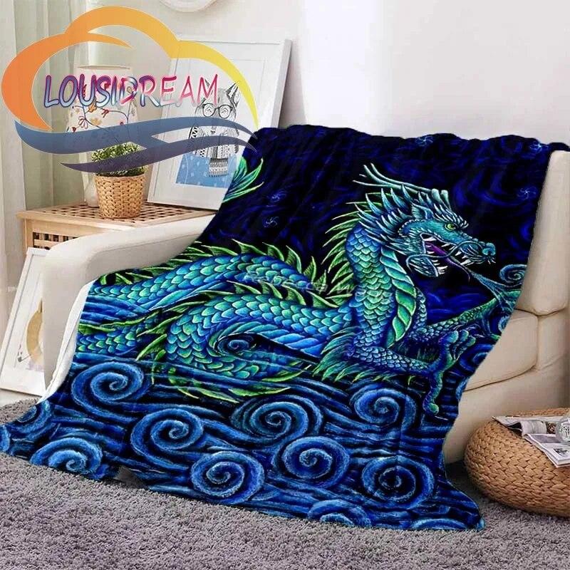 Čínský drak nebo božská Fluffy Deka Flanel Hřejivost Měkká plyšová pohovka Throw Dračí oko čtvercová deka Tourist
