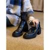 Cowhide Version~ Thick-soled High-heeled Martin Boots Femininity Versatile Leather Thin Boots Retro Rear Zipper Heightening Short Boots