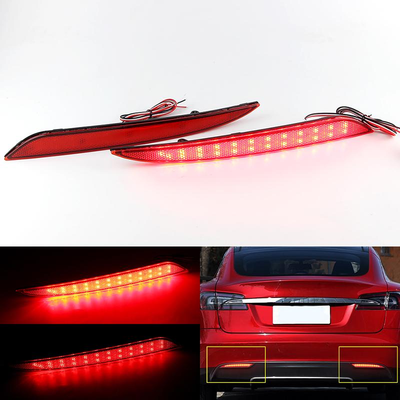 2PCS Fog Lamp Car Brake Red Tail Light LED Bumper Reflector Bulbs Warning Light For Tesla Model S 2012-up Turn Signal Rear Lamp