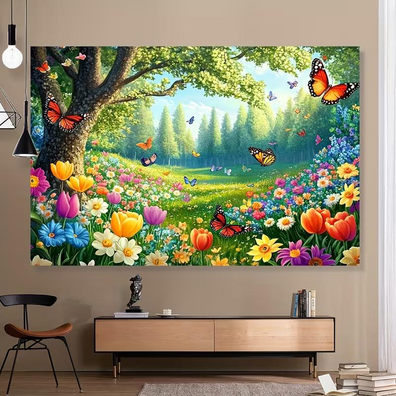 

Nature Scenery Flower and Butterfly Tapestry Spring Forest Wall Art for Aesthetic Room and Nursery Decor 47.2x31.5inch/120*80cm