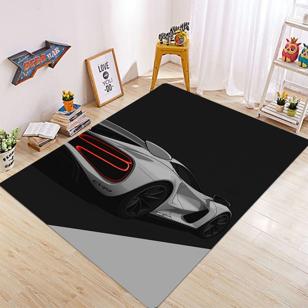 Sports Car Starry Sky Sleek Modern Carpet Racing Speed Rug for Living Room Game Room Home Decoration Black Silver Red Mat