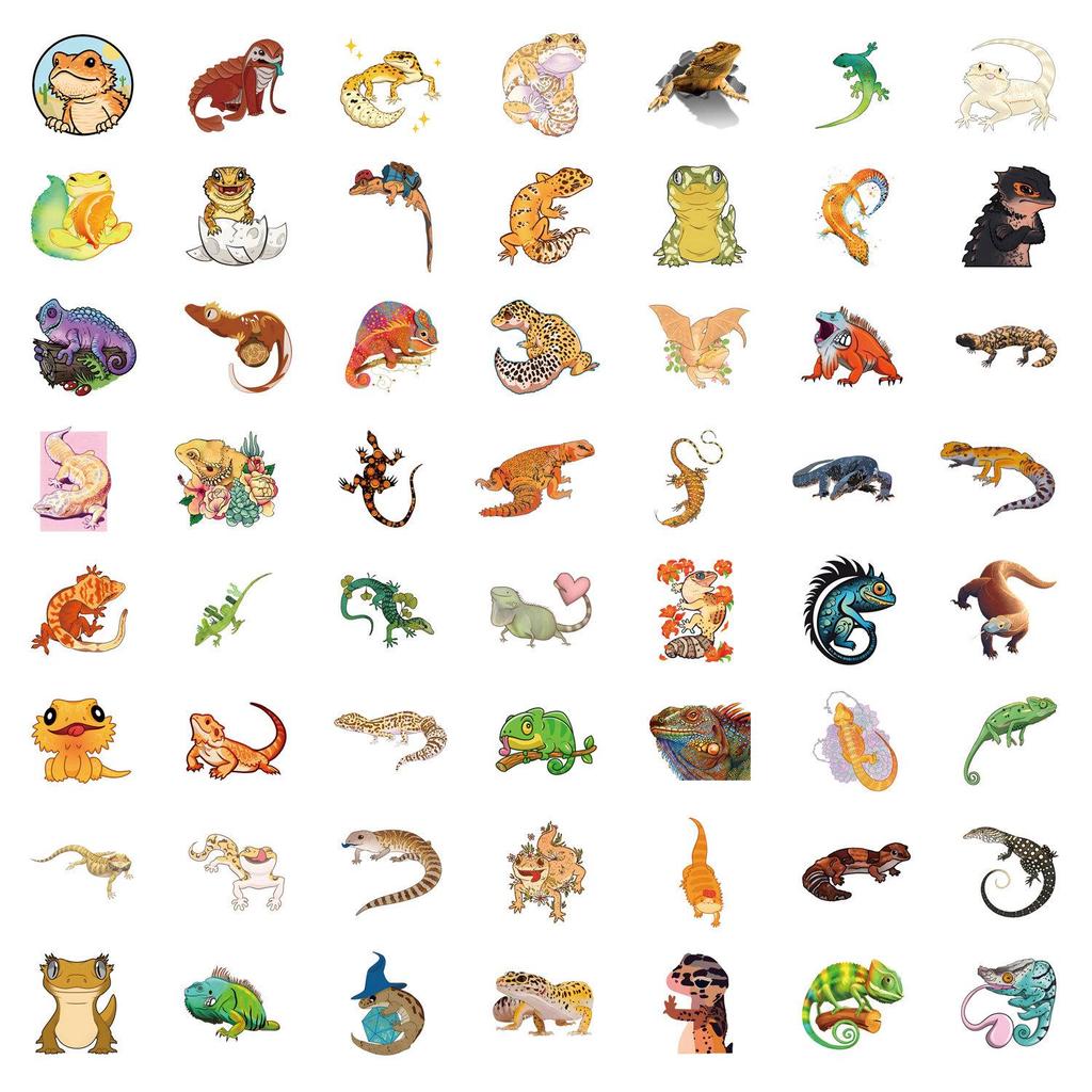 55 Cartoon Lizard Graffiti Stickers for DIY Decor - Cute Decals for Water Bottles & Suitcases