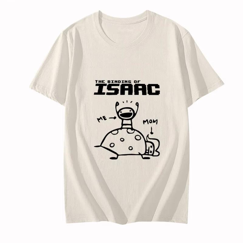 The Binding of Isaac Cartoon Tshirts Men Anime Letter Printed Tops Tees Fashion Manga Spring and Summer Slight Strech