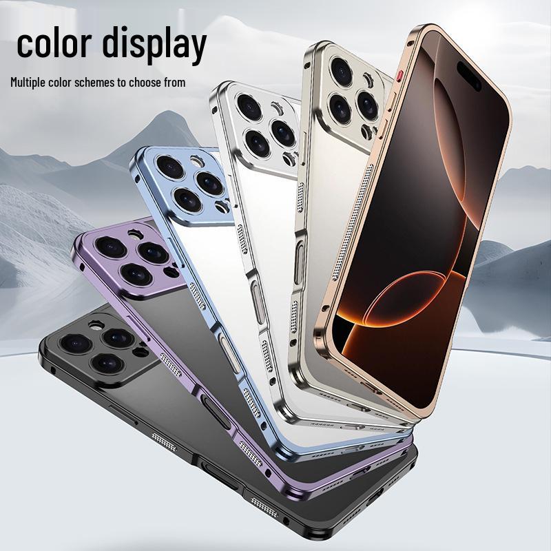 Ultra-Thin Lightweight Metal Frame iPhone 16/15 Pro Case with Seahorse Buckle Design and Heat Dissipation