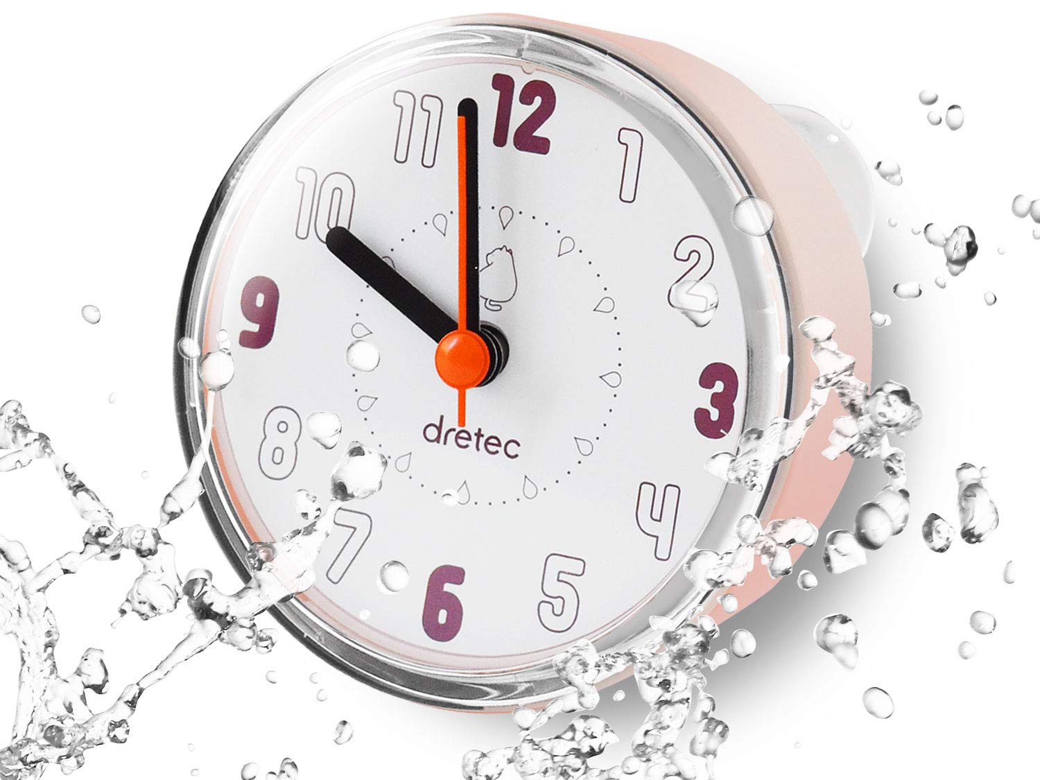 

dretec Bath Clock, Water-Resistant, Analog, Table Clock with Suction Cup and Hook, Spa Time (Pink)