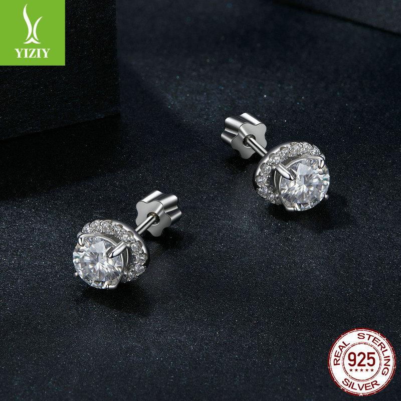 50 Points Shining Moissanite Stud Earrings, High-End Elegant Style S925 Sterling Silver Bright Stud Earrings.