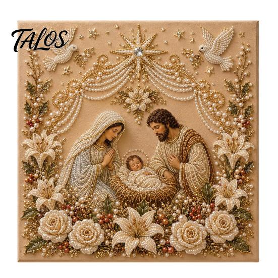 Seasonal Handmade Ornaments Christmas Faux Pearl Art Kit, DIY Church Painting Jesus Creative Holiday Kits Holy Family Wall Decor Craft Kit for Adults,
