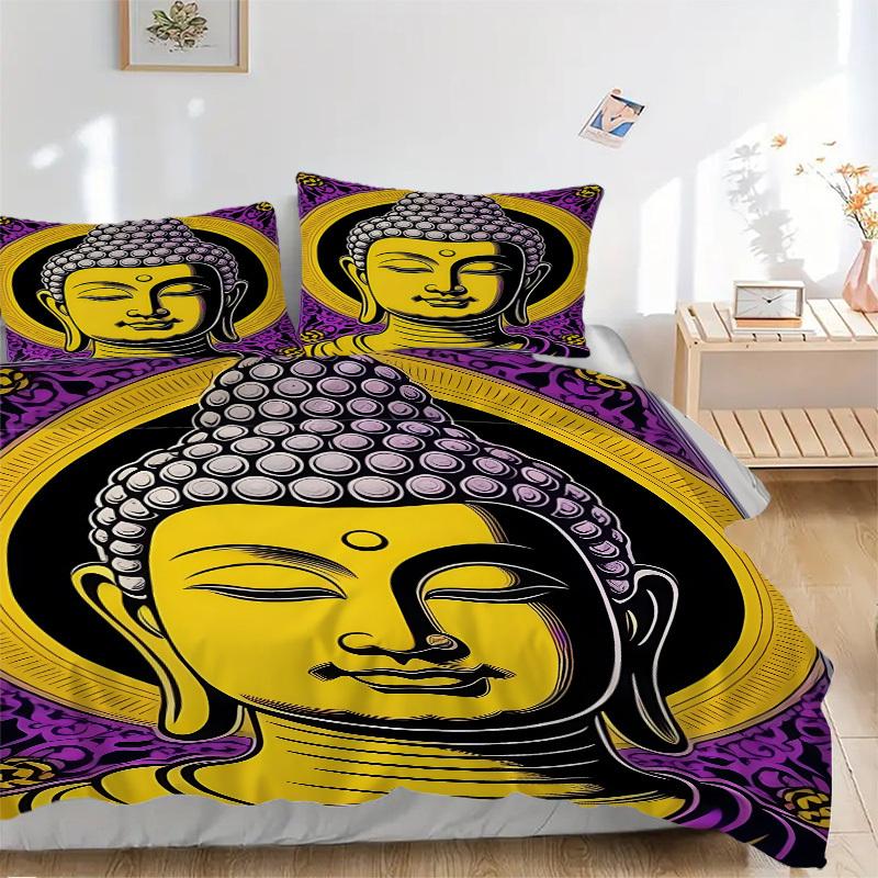 

3 шт. Комплект постельного белья с изображением статуи Будды - 1 пододеяльник + 2 наволочки(Ядро не включено), Машинная стирка, Полиэстер, Комфорт в любое время года, Спальня D 135x200cm