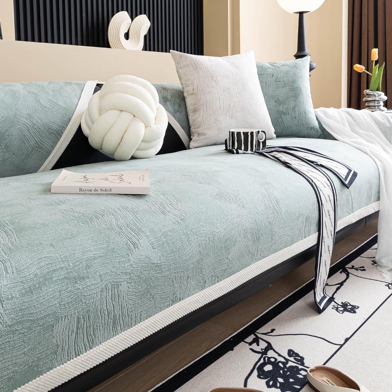 Chenille Sofa Mat Texture Pattern Solid Color Sofa Cover Anti Slip Couch Cover Home Living Room White Border Decor Couch Cover