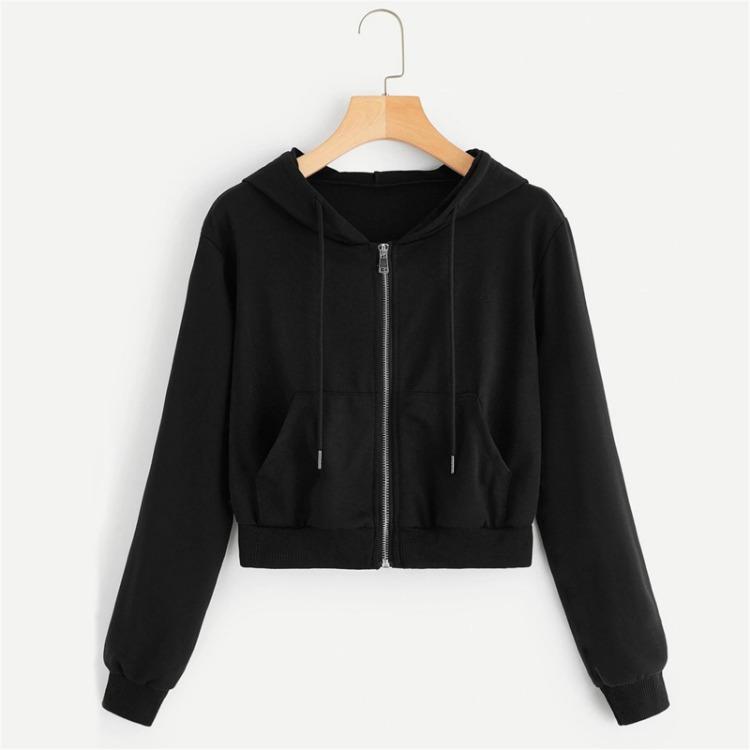 Women's Casual Zip Up Hooded Sweatshirt with Drawstring and Pocket Solid Color Top