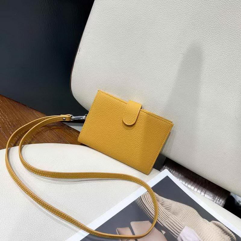 2025 New Genuine Leather Wallet Head Layer Leather Double Fold Vertical Passport Bag Multi Card Anti Theft Hanging Neck Wallet Cross Border