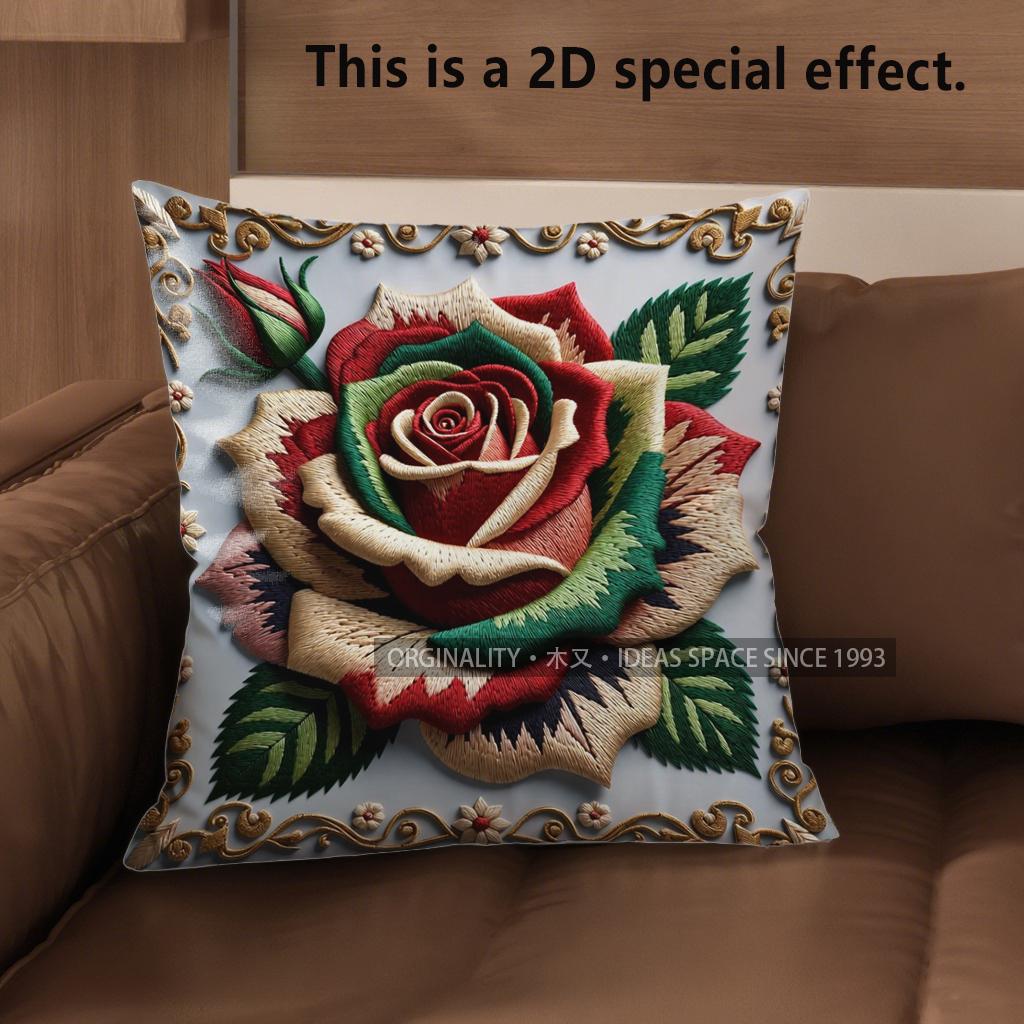 2D Vintage Floral Rose Decorative Throw Pillow Covers Pattern Cushion Cover Suitable For Sofa Bedroom Car Pillow Cover