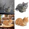 Kitty Figurine Realistic Novelty Modern Cute Sleeping Cat Statue Resin Animal Statue for Home Garden Dining Room, Bookshelf