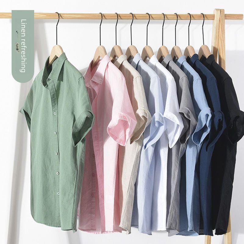 Men's Breathable Linen Shirt - Short Sleeve Casual Summer Top & Long Sleeve White Cotton Option